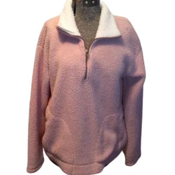 OLD NAVY SIZE MEDIUMl PINK SHERPA 1/2 ZIP PULLOVER JACKET FLEECE - Picture 1 of 7